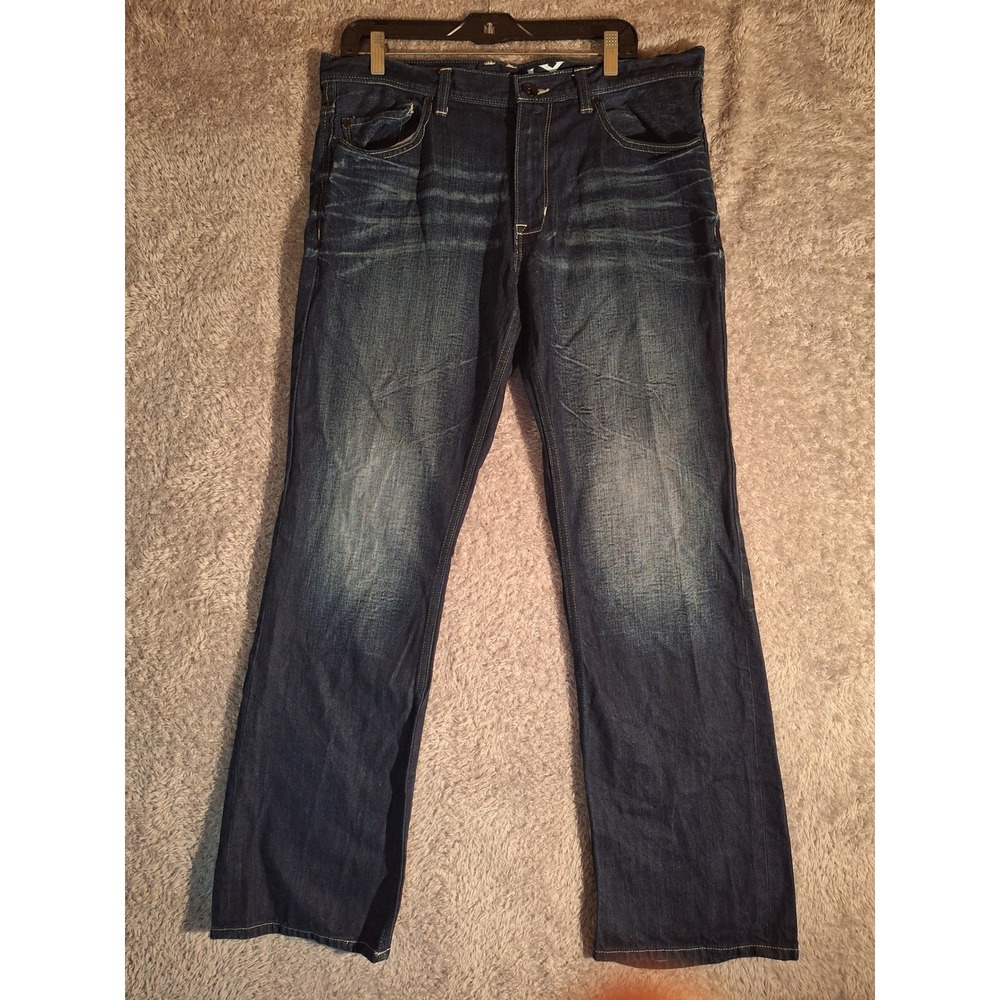 Helix Mens Slim Boot Dark Wash Distressed Denim Jeans Blue 34x32 Grunge Skater